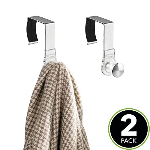 mDesign Modern Metal and Plastic Office Over The Cubicle Storage Organizer Hooks - Wall Panel Hangers for Hanging Accessories, Coats, Hats, Purses, Bags, Keychain - 2 Pack - Clear/Brushed