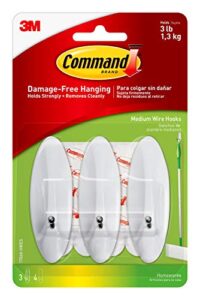 command medium wire hooks, white, indoor use, 3-hooks, 4-strips, organize damage-free