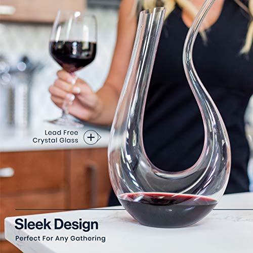 HiCoup Red Wine Decanter with Aerator - 750mL Crystal Glass Wine Carafe and Purifier for Home Bar﻿