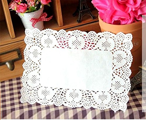 DECORA 9X6.5 Inch Rectangle White Paper Doilies for Birthday Party Wedding Tableware Decoration,Pack of 200