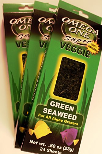 Omega One Super Veggie Green Seaweed for All Algae Grazers.8 oz, 23 g, 24 Sheets, 3 Pack