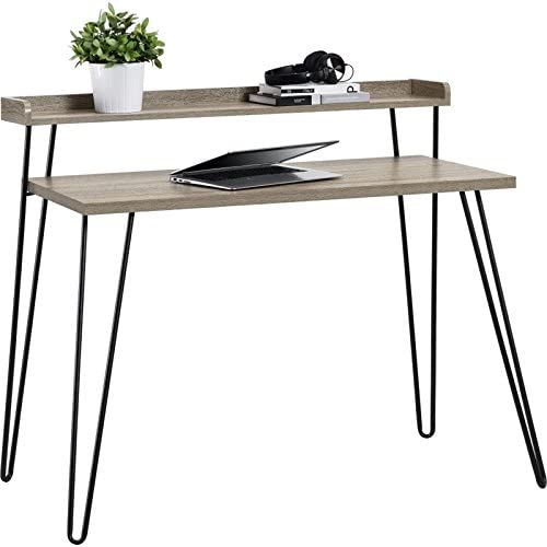 Ameriwood Home Haven Retro Computer Desk with Riser, Distressed Gray Oak (9881096COM)