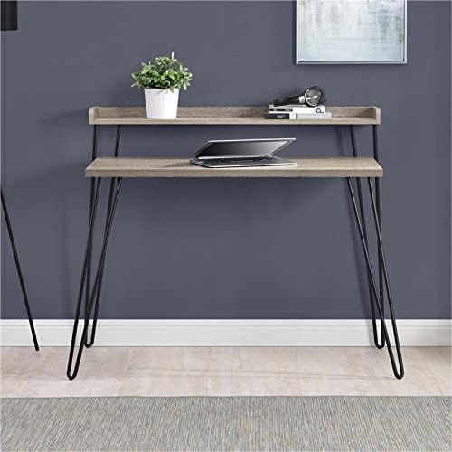 Ameriwood Home Haven Retro Computer Desk with Riser, Distressed Gray Oak (9881096COM)