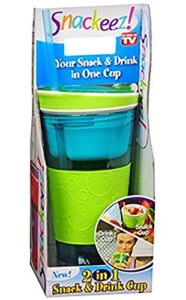 snackeez travel cup snack and drink in one container green/blue