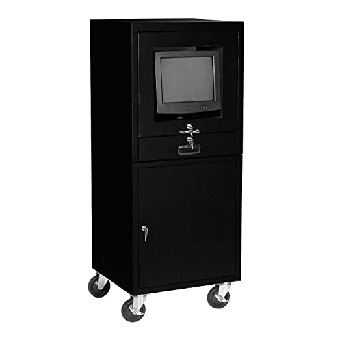 Global Industrial Mobile Security Computer Cabinet, Black, 24-1/2"W x 22-1/2"D x 60-3/8"H
