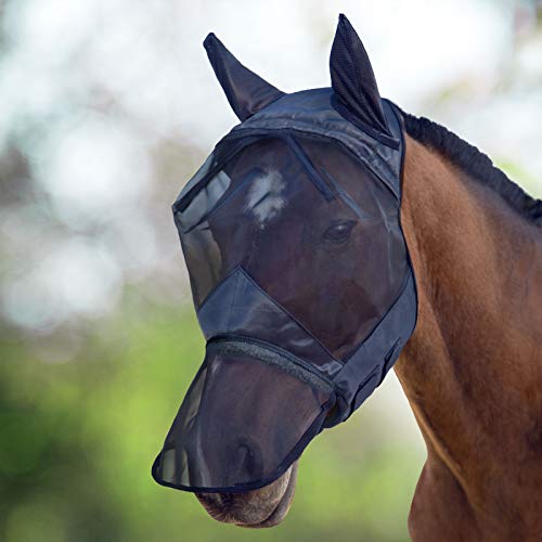 Harrison Howard CareMaster Horse Fly Mask Long Nose with Ears Full Face Black XL Extra Full Size