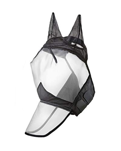 Harrison Howard CareMaster Horse Fly Mask Long Nose with Ears Full Face Black XL Extra Full Size