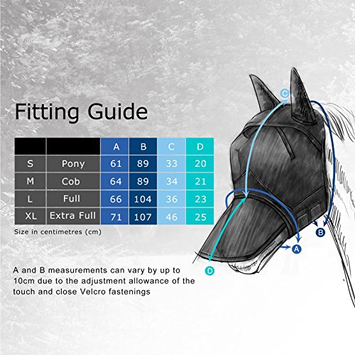 Harrison Howard CareMaster Horse Fly Mask Long Nose with Ears Full Face Black XL Extra Full Size