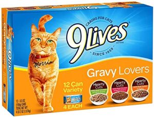9lives hearty cuts gravy favorites wet cat food variety pack, 5.5-ounce cans (pack of 12) 4 each: real chicken & fish in gravy, real veal in gravy, real beef & chicken in gravy