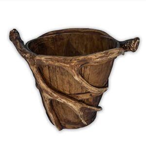 Mountain Mike’s - Rustic Well Bucket Waste Basket with Replicated Deer Antler Handle - Bathroom Trash Can - Rustic Home Decor Inspired by The Outdoors (12 x 12 in)