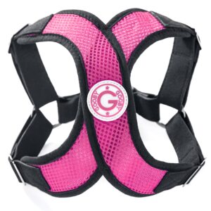 gooby - x harness, small dog choke free step-in harness with synthetic lambskin soft strap, flamingo pink, large