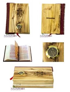 olive wood hand carved millennium bible book with holy soil and jerusalem cross holy land