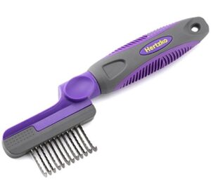 hertzko dematting brush comb - safety edges for removing dead, matted & knotted fur from cats & dogs - dog detangler, cat brushes for indoor cats & grooming kit for pet hair removal