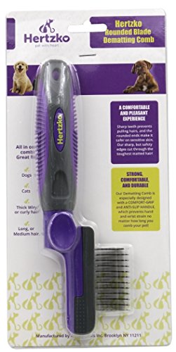 Hertzko Dematting Brush Comb - Safety Edges for Removing Dead, Matted & Knotted Fur from Cats & Dogs - Dog Detangler, Cat Brushes for Indoor Cats & Grooming Kit for Pet Hair Removal