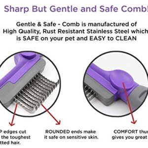 Hertzko Dematting Brush Comb - Safety Edges for Removing Dead, Matted & Knotted Fur from Cats & Dogs - Dog Detangler, Cat Brushes for Indoor Cats & Grooming Kit for Pet Hair Removal