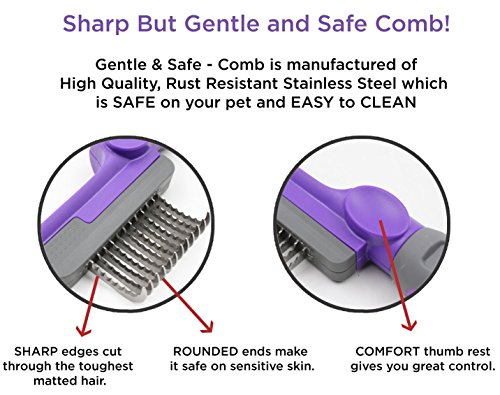 Hertzko Dematting Brush Comb - Safety Edges for Removing Dead, Matted & Knotted Fur from Cats & Dogs - Dog Detangler, Cat Brushes for Indoor Cats & Grooming Kit for Pet Hair Removal