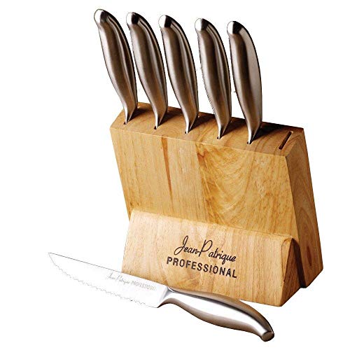 Stainless Steel Steak Knife Set of 6 With Block Dishwasher Safe, Serrated Steak Knives - by Jean Patrique