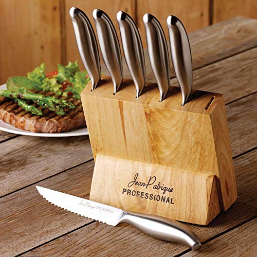 Stainless Steel Steak Knife Set of 6 With Block Dishwasher Safe, Serrated Steak Knives - by Jean Patrique