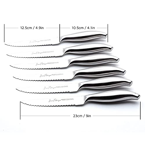 Stainless Steel Steak Knife Set of 6 With Block Dishwasher Safe, Serrated Steak Knives - by Jean Patrique