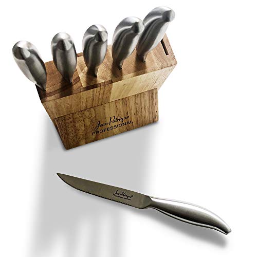 Stainless Steel Steak Knife Set of 6 With Block Dishwasher Safe, Serrated Steak Knives - by Jean Patrique