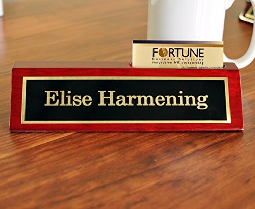 Desk Name Plate with Card Holder | Custom Name Plate | Personalized Desk Plate with Business Card Holder