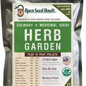 (12) Variety Pack Herb Garden Seeds | Basil, Cilantro, Parsley & More | ~4,000 Non GMO Heirloom Seeds | Survival Food for Survival Kits Gardening Gifts & Emergency Supplies by Open Seed Vault