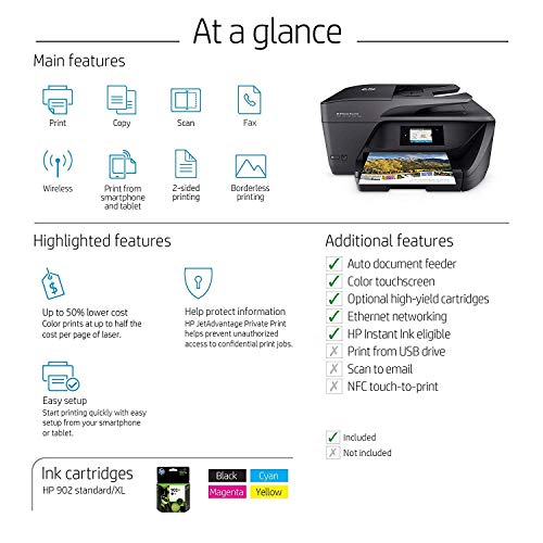 HP OfficeJet Pro 6968,Color All-in-One Wireless Printer, HP Instant Ink or Amazon Dash replenishment ready (T0F28A)