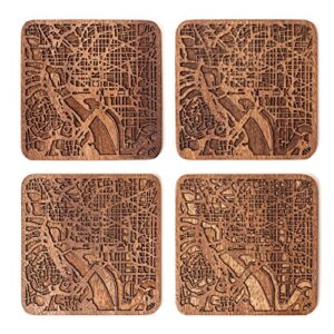 washington d.c. map coaster by o3 design studio, set of 4, sapele wooden coaster with city map, handmade