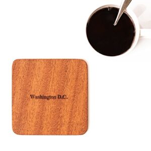 Washington D.C. Map Coaster by O3 Design Studio, Set of 4, Sapele Wooden Coaster with City Map, Handmade