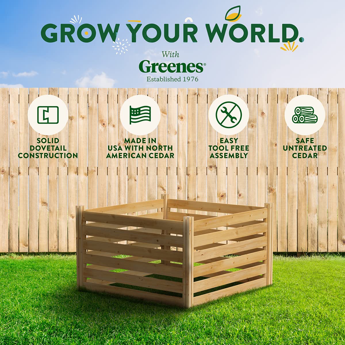 Greenes Fence Cedar Wood Composter, 23.25 Cu ft / 173.92 gallons - Made in USA with North American Cedar