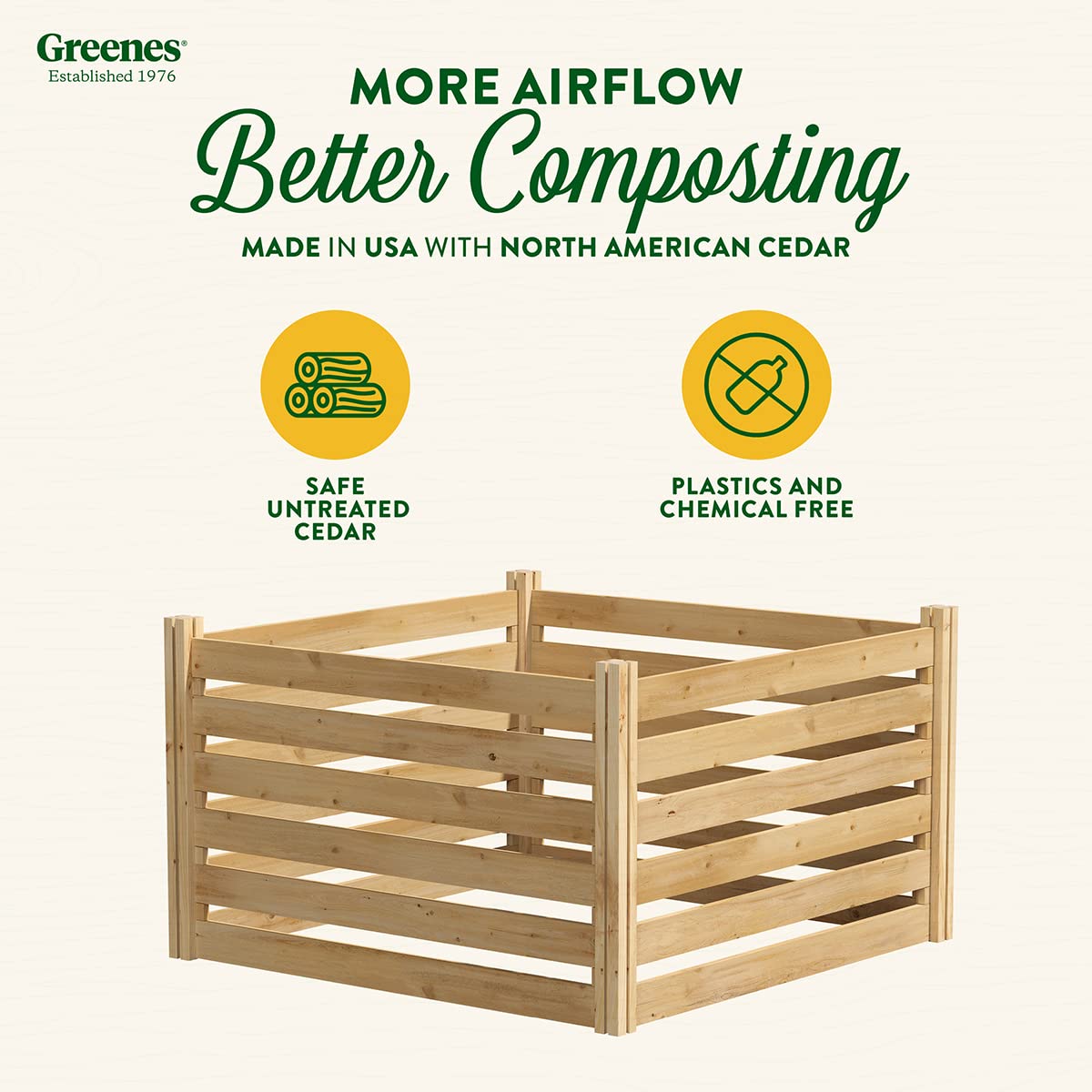 Greenes Fence Cedar Wood Composter, 23.25 Cu ft / 173.92 gallons - Made in USA with North American Cedar