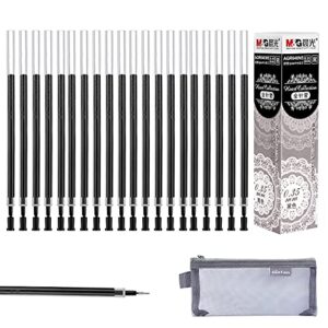 m&g gel ink refill, extra fine needle tip 0.5mm black ink refills for liquid gel pens, universal size refill- pack of 20 with pen bag (agr640c3)