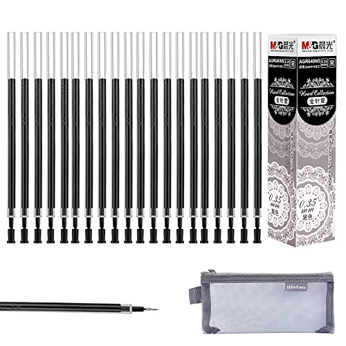 M&G Gel Ink Refill, Extra Fine Needle Tip 0.5mm Black Ink Refills for Liquid Gel Pens, Universal Size Refill- Pack of 20 with Pen Bag (AGR640C3)