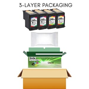 Limeink 4 Pack Remanufactured PG-245XL CL-246XL High Yield Ink Cartridges (2 Black, 2 Color) for Pixma iP2820 MG2420 MG2520 MG2920 MG2922 MG2924 MX492 Shows Accurate Ink Level
