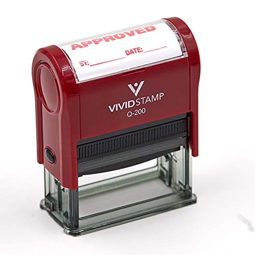 Approved w/by Date Line Self-Inking Office Rubber Stamp (Red) - Medium