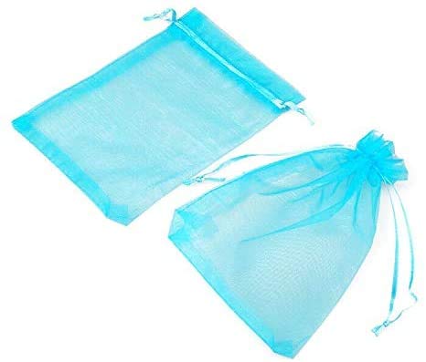 G2PLUS 4''X6 Organza Bags,100PCS 10X15CM Drawstring Organza Jewelry Favor Pouches Wedding Party Festival Gift Bags Candy Bags (Lake Blue)