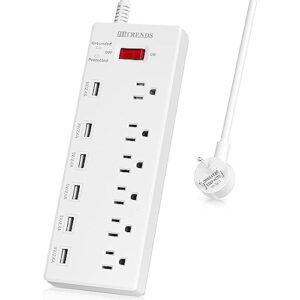 hitrends surge protector power strip 6 outlets with 6 usb charging ports, usb extension cord, 1625w/13a multiplug for multiple devices smartphone tablet laptop computer (6ft, white)