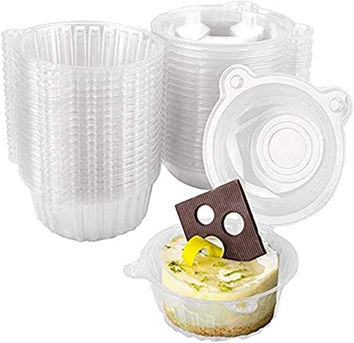 Healthcom 100 Packs Clear Plastic Single Individual Cupcake Muffin Dome Case Cake Boxes with Lid Resealable Cupcake Muffin Dome Holders Carrier Fruit Salad Box Container for Party Wedding,100 Sets