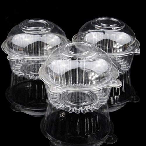 Healthcom 100 Packs Clear Plastic Single Individual Cupcake Muffin Dome Case Cake Boxes with Lid Resealable Cupcake Muffin Dome Holders Carrier Fruit Salad Box Container for Party Wedding,100 Sets