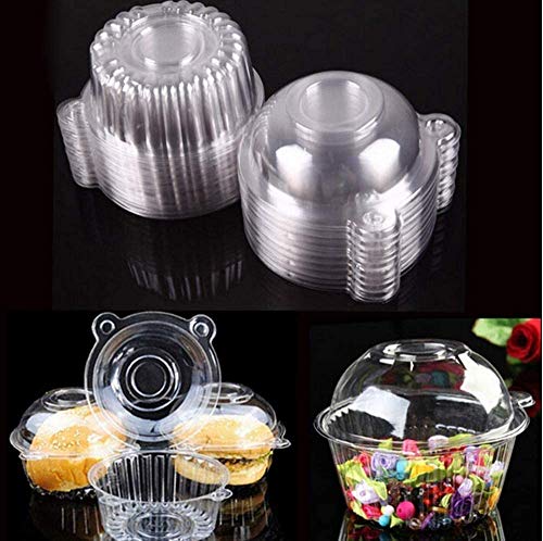 Healthcom 100 Packs Clear Plastic Single Individual Cupcake Muffin Dome Case Cake Boxes with Lid Resealable Cupcake Muffin Dome Holders Carrier Fruit Salad Box Container for Party Wedding,100 Sets