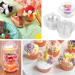 Healthcom 100 Packs Clear Plastic Single Individual Cupcake Muffin Dome Case Cake Boxes with Lid Resealable Cupcake Muffin Dome Holders Carrier Fruit Salad Box Container for Party Wedding,100 Sets