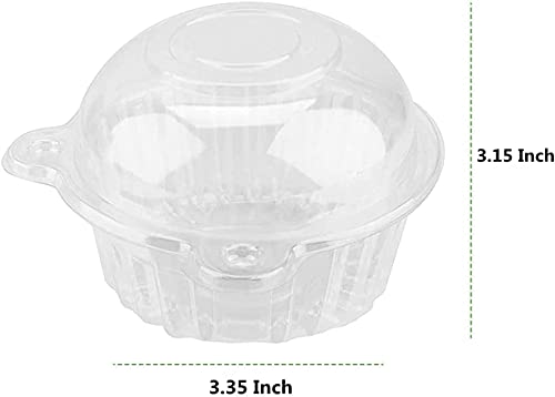 Healthcom 100 Packs Clear Plastic Single Individual Cupcake Muffin Dome Case Cake Boxes with Lid Resealable Cupcake Muffin Dome Holders Carrier Fruit Salad Box Container for Party Wedding,100 Sets