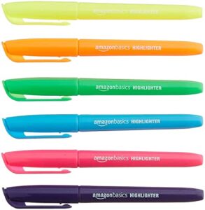 amazon basics chisel tip, fluorescent ink highlighters, assorted colors - pack of 24