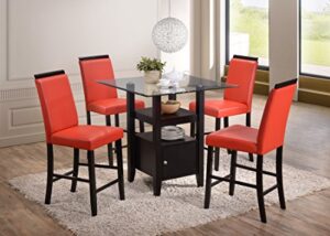 kings brand furniture - 5-piece counter height dining set, table & 4 chairs (red)