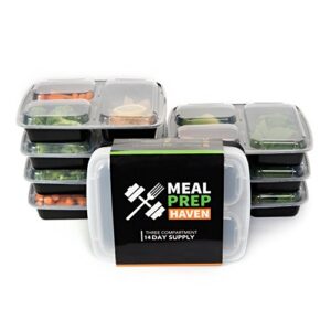 meal prep haven 3 compartment airtight lid food containers, 32 oz, multicolored