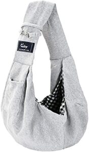 cuby dog and cat sling carrier – hands free reversible pet papoose bag - soft pouch and tote design – suitable for puppy, small dogs, and cats for outdoor travel (classic grey)