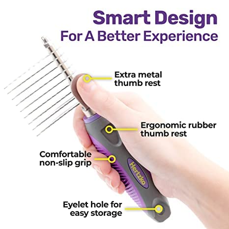 Hertzko Pet Undercoat Dematting Comb for Dogs Cats - Undercoat Rake Grooming Brush with Safety Edges - Deshedding Tool Great for Cutting and Removing Dead, Matted or Knotted Hair, Shedding Combs