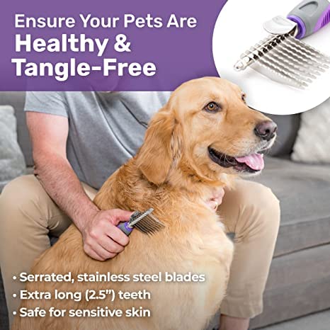 Hertzko Pet Undercoat Dematting Comb for Dogs Cats - Undercoat Rake Grooming Brush with Safety Edges - Deshedding Tool Great for Cutting and Removing Dead, Matted or Knotted Hair, Shedding Combs