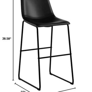 Walker Edison Douglas Urban Industrial Faux Leather Armless Bar Chairs, Set of 2, Black