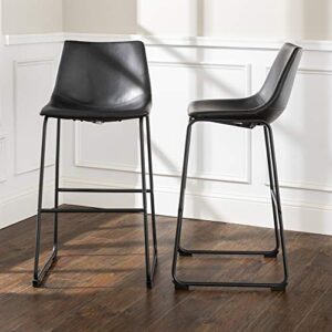 walker edison douglas urban industrial faux leather armless bar chairs, set of 2, black